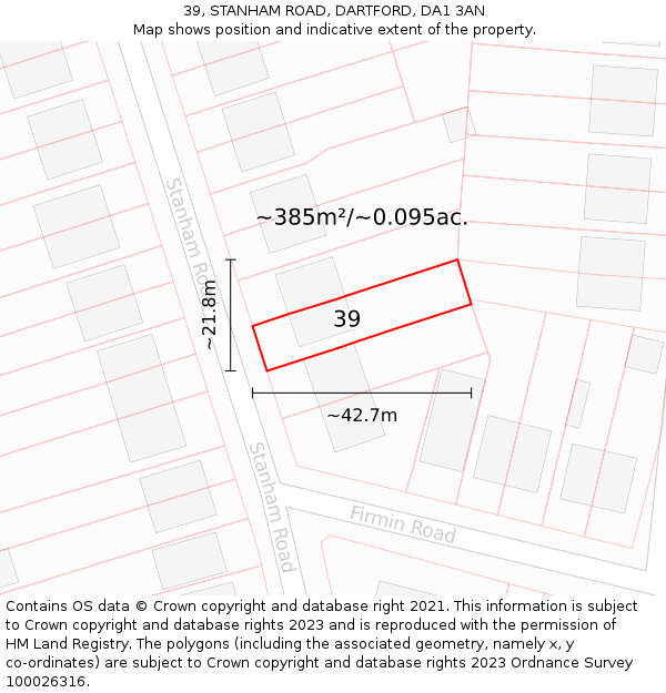 39, STANHAM ROAD, DARTFORD, DA1 3AN: Plot and title map