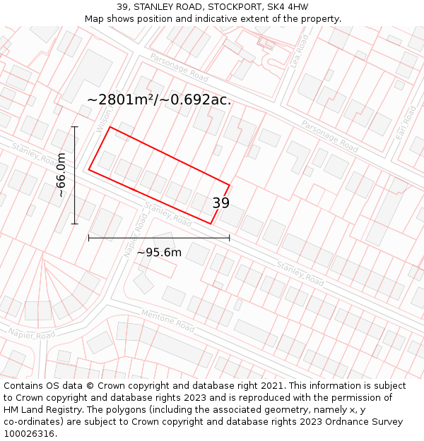 39, STANLEY ROAD, STOCKPORT, SK4 4HW: Plot and title map