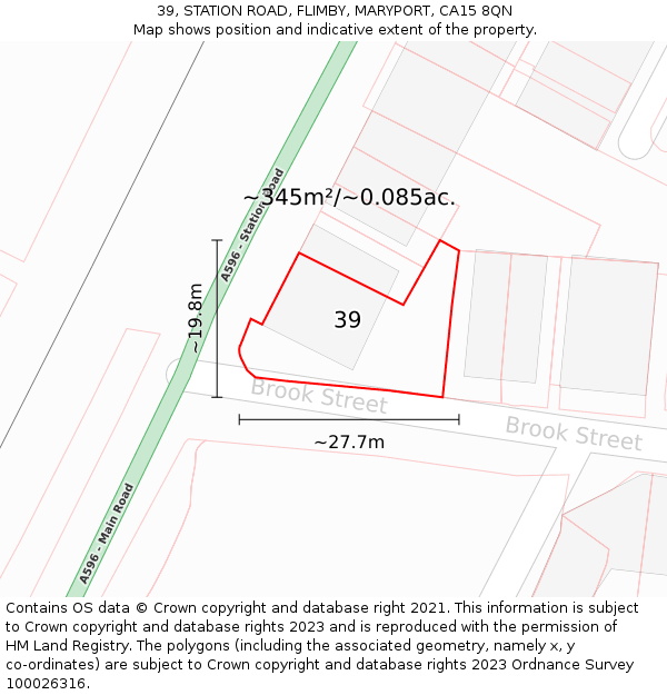 39, STATION ROAD, FLIMBY, MARYPORT, CA15 8QN: Plot and title map