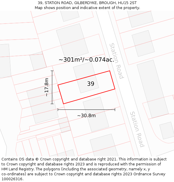 39, STATION ROAD, GILBERDYKE, BROUGH, HU15 2ST: Plot and title map