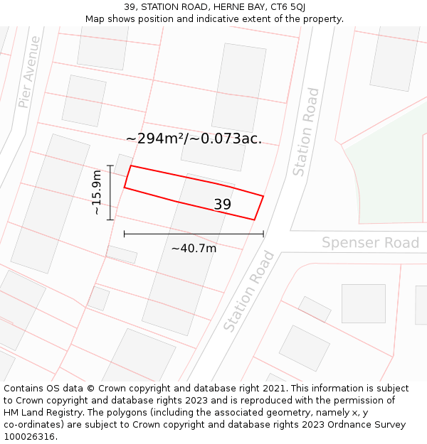 39, STATION ROAD, HERNE BAY, CT6 5QJ: Plot and title map