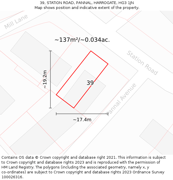 39, STATION ROAD, PANNAL, HARROGATE, HG3 1JN: Plot and title map