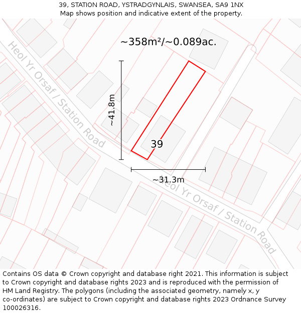 39, STATION ROAD, YSTRADGYNLAIS, SWANSEA, SA9 1NX: Plot and title map