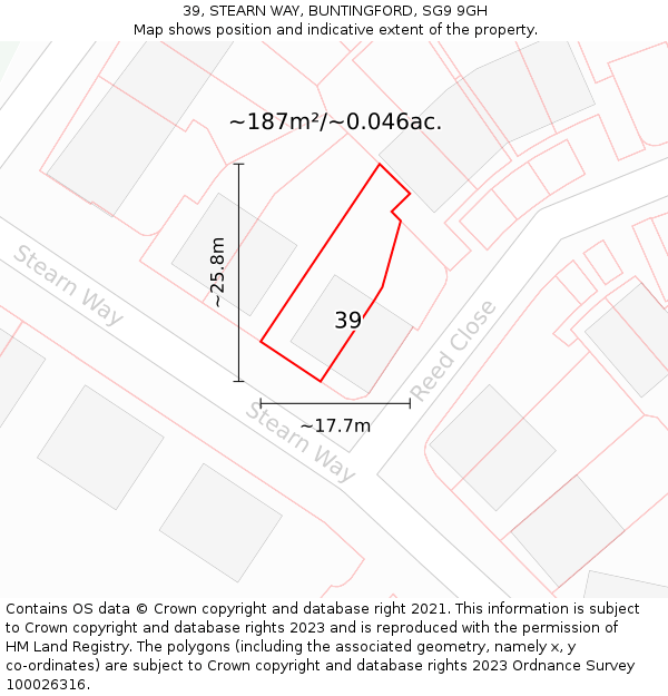 39, STEARN WAY, BUNTINGFORD, SG9 9GH: Plot and title map