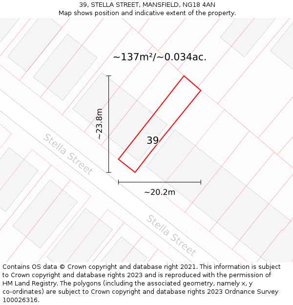 39, STELLA STREET, MANSFIELD, NG18 4AN: Plot and title map