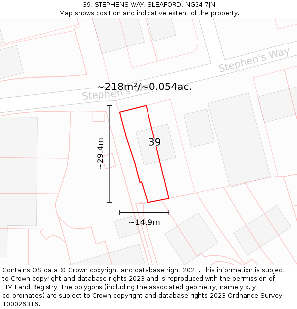 39, STEPHENS WAY, SLEAFORD, NG34 7JN: Plot and title map