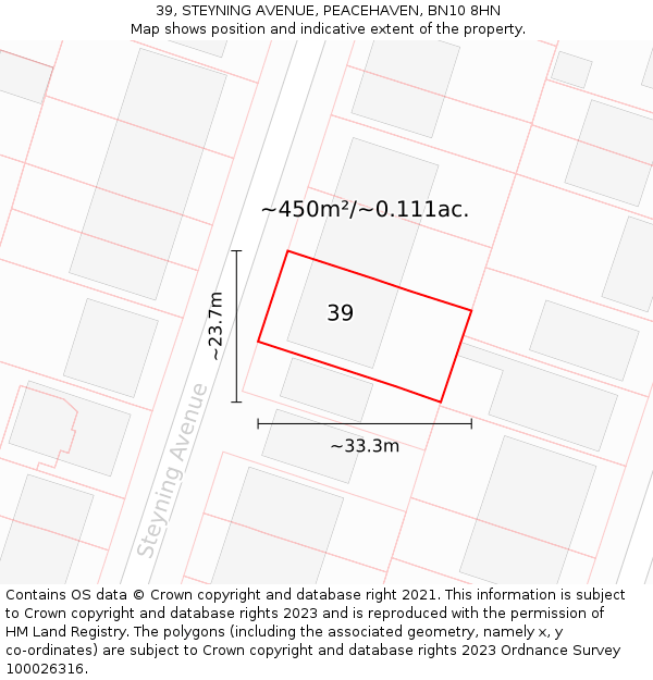 39, STEYNING AVENUE, PEACEHAVEN, BN10 8HN: Plot and title map