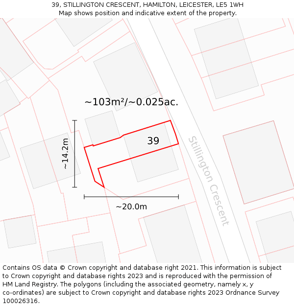 39, STILLINGTON CRESCENT, HAMILTON, LEICESTER, LE5 1WH: Plot and title map