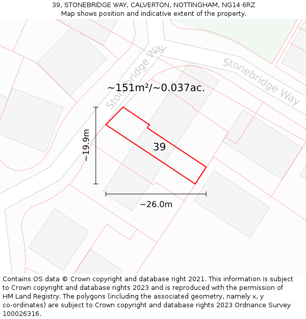 39, STONEBRIDGE WAY, CALVERTON, NOTTINGHAM, NG14 6RZ: Plot and title map