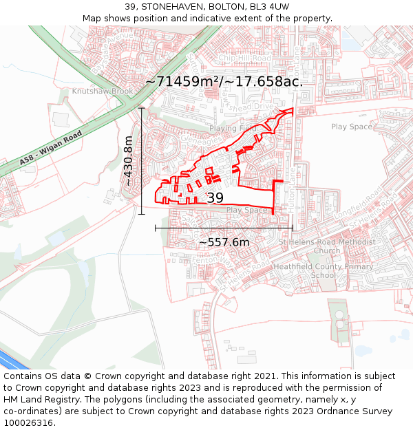 39, STONEHAVEN, BOLTON, BL3 4UW: Plot and title map