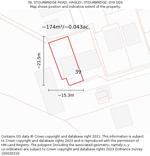 39, STOURBRIDGE ROAD, HAGLEY, STOURBRIDGE, DY9 0QS: Plot and title map