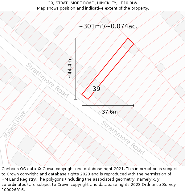 39, STRATHMORE ROAD, HINCKLEY, LE10 0LW: Plot and title map