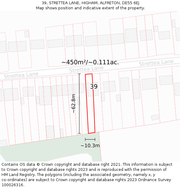 39, STRETTEA LANE, HIGHAM, ALFRETON, DE55 6EJ: Plot and title map