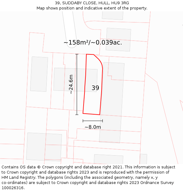 39, SUDDABY CLOSE, HULL, HU9 3RG: Plot and title map