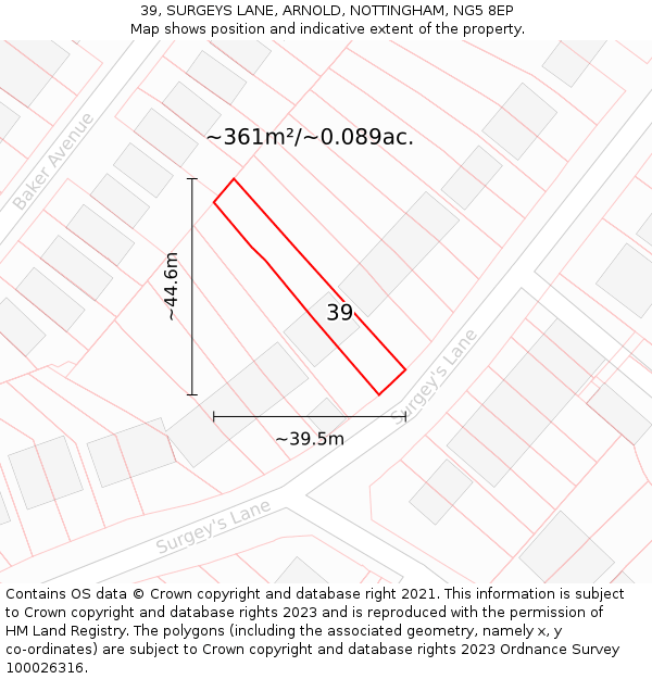 39, SURGEYS LANE, ARNOLD, NOTTINGHAM, NG5 8EP: Plot and title map