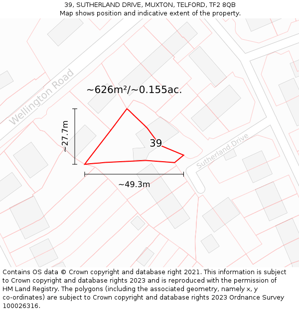 39, SUTHERLAND DRIVE, MUXTON, TELFORD, TF2 8QB: Plot and title map