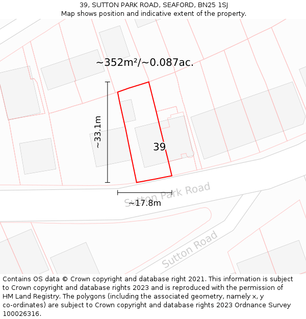 39, SUTTON PARK ROAD, SEAFORD, BN25 1SJ: Plot and title map