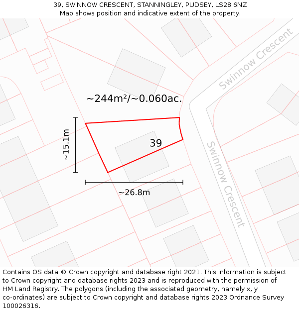 39, SWINNOW CRESCENT, STANNINGLEY, PUDSEY, LS28 6NZ: Plot and title map