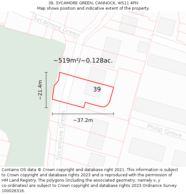 39, SYCAMORE GREEN, CANNOCK, WS11 4PN: Plot and title map