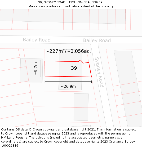 39, SYDNEY ROAD, LEIGH-ON-SEA, SS9 3PL: Plot and title map