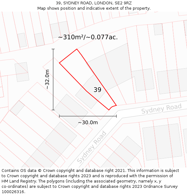 39, SYDNEY ROAD, LONDON, SE2 9RZ: Plot and title map