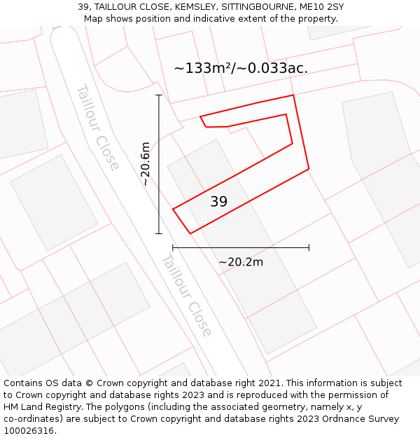 39, TAILLOUR CLOSE, KEMSLEY, SITTINGBOURNE, ME10 2SY: Plot and title map