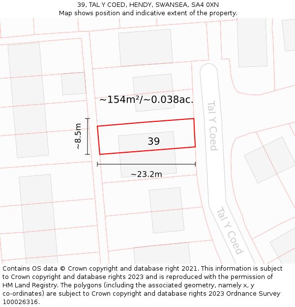 39, TAL Y COED, HENDY, SWANSEA, SA4 0XN: Plot and title map