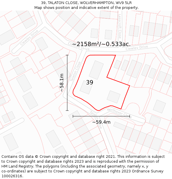 39, TALATON CLOSE, WOLVERHAMPTON, WV9 5LR: Plot and title map