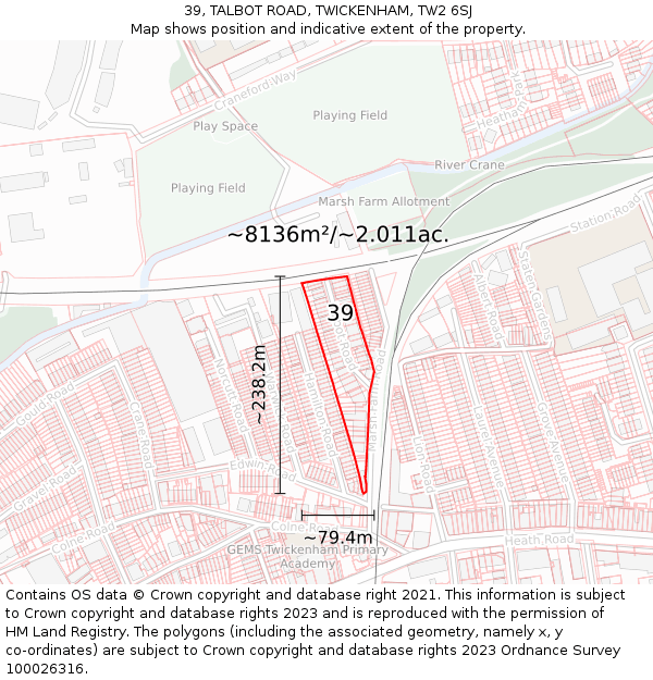 39, TALBOT ROAD, TWICKENHAM, TW2 6SJ: Plot and title map