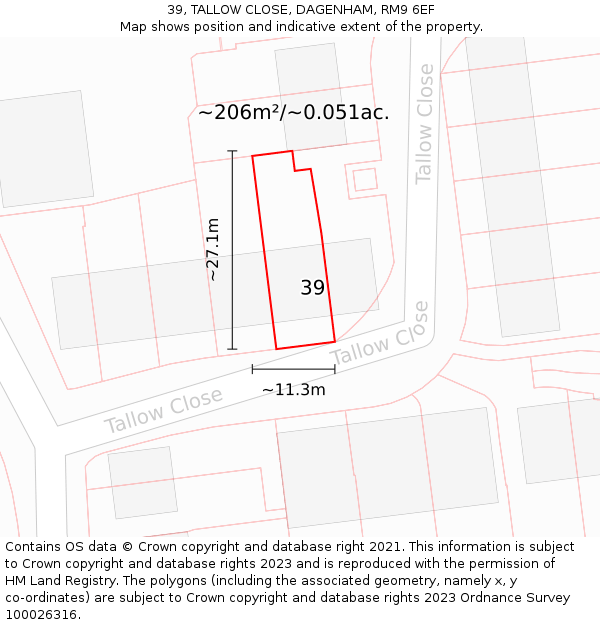 39, TALLOW CLOSE, DAGENHAM, RM9 6EF: Plot and title map