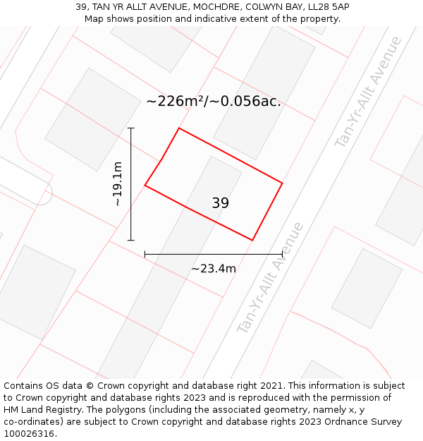 39, TAN YR ALLT AVENUE, MOCHDRE, COLWYN BAY, LL28 5AP: Plot and title map