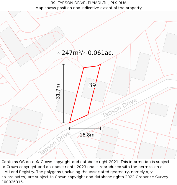 39, TAPSON DRIVE, PLYMOUTH, PL9 9UA: Plot and title map