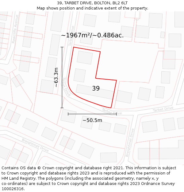 39, TARBET DRIVE, BOLTON, BL2 6LT: Plot and title map