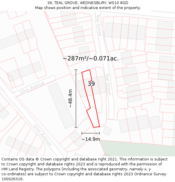 39, TEAL GROVE, WEDNESBURY, WS10 8GD: Plot and title map