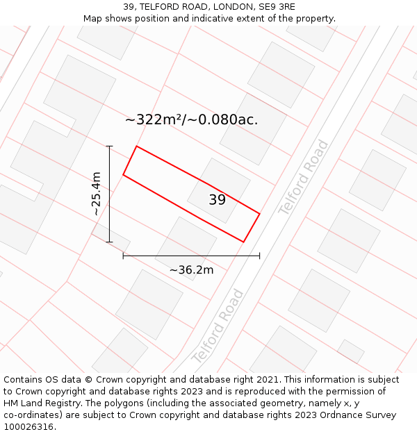 39, TELFORD ROAD, LONDON, SE9 3RE: Plot and title map