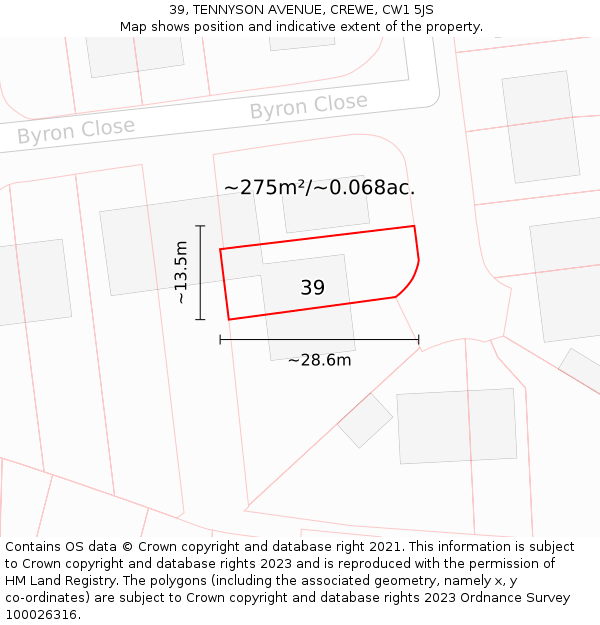 39, TENNYSON AVENUE, CREWE, CW1 5JS: Plot and title map