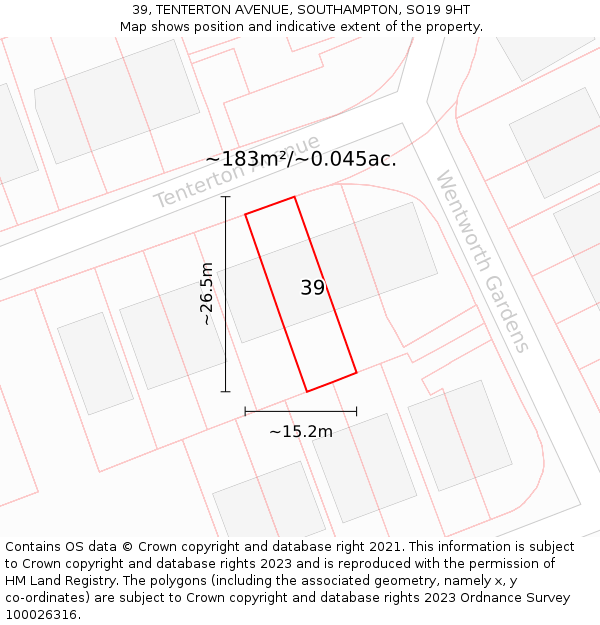 39, TENTERTON AVENUE, SOUTHAMPTON, SO19 9HT: Plot and title map