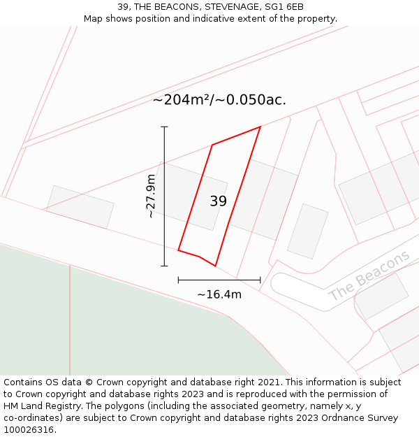 39, THE BEACONS, STEVENAGE, SG1 6EB: Plot and title map