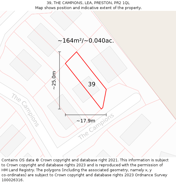 39, THE CAMPIONS, LEA, PRESTON, PR2 1QL: Plot and title map