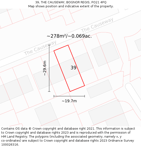 39, THE CAUSEWAY, BOGNOR REGIS, PO21 4PQ: Plot and title map