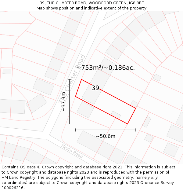 39, THE CHARTER ROAD, WOODFORD GREEN, IG8 9RE: Plot and title map