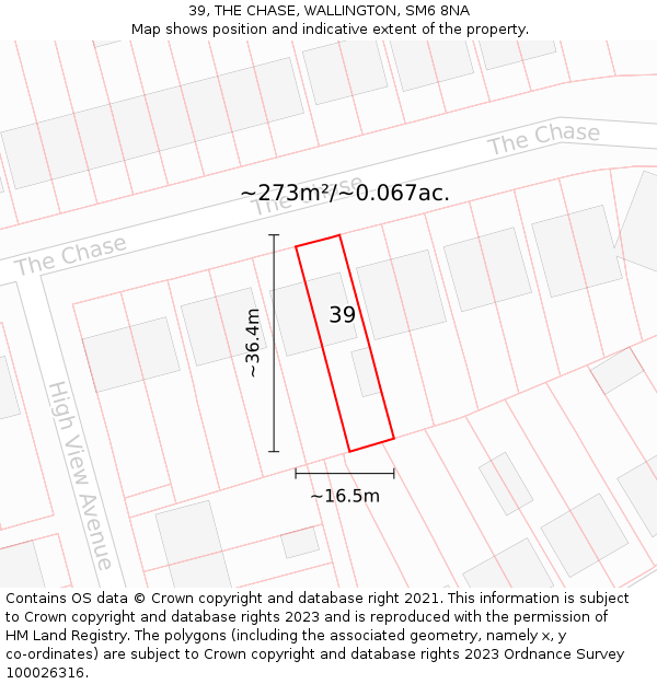 39, THE CHASE, WALLINGTON, SM6 8NA: Plot and title map