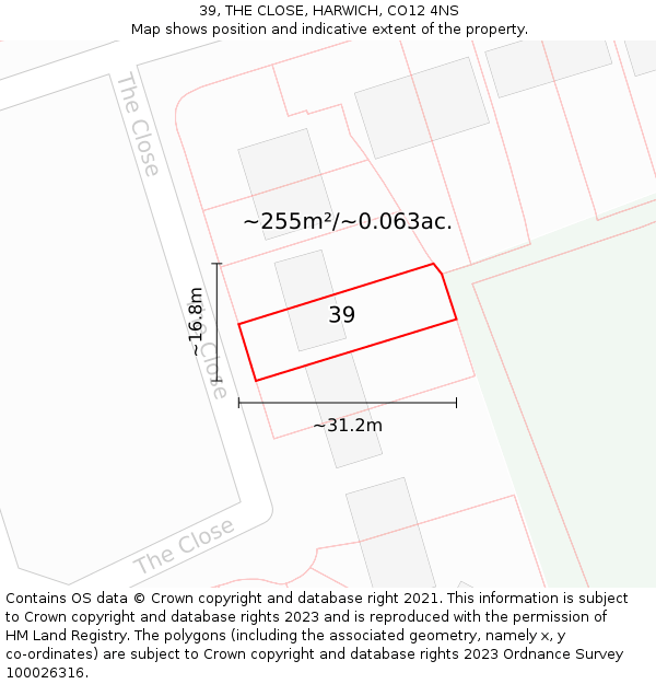 39, THE CLOSE, HARWICH, CO12 4NS: Plot and title map