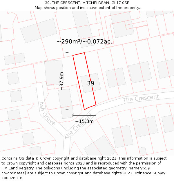 39, THE CRESCENT, MITCHELDEAN, GL17 0SB: Plot and title map