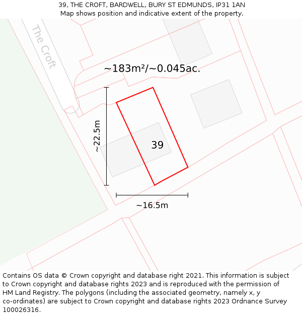 39, THE CROFT, BARDWELL, BURY ST EDMUNDS, IP31 1AN: Plot and title map