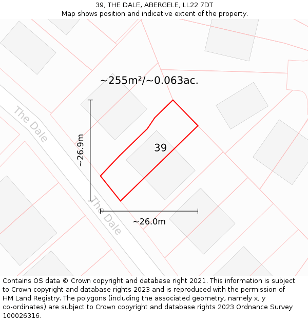 39, THE DALE, ABERGELE, LL22 7DT: Plot and title map