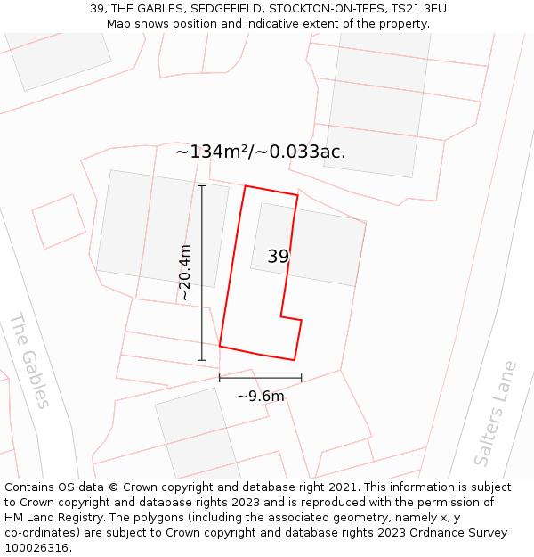 39, THE GABLES, SEDGEFIELD, STOCKTON-ON-TEES, TS21 3EU: Plot and title map