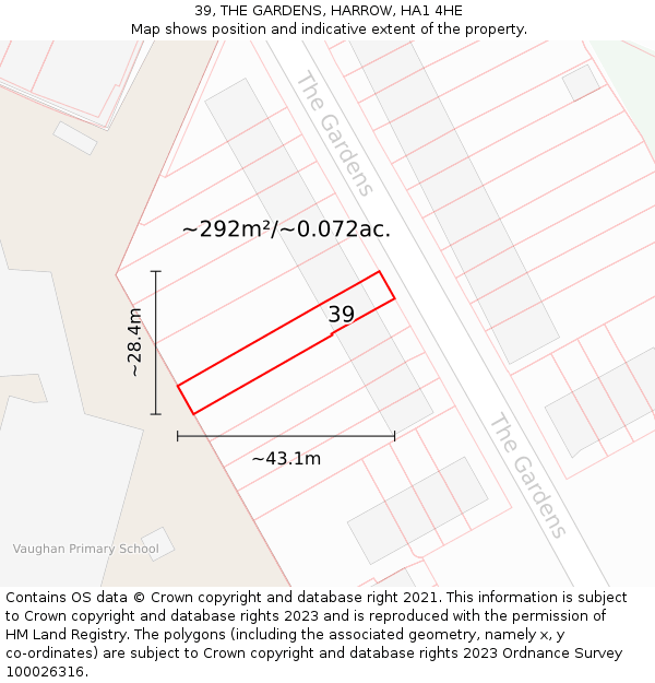 39, THE GARDENS, HARROW, HA1 4HE: Plot and title map
