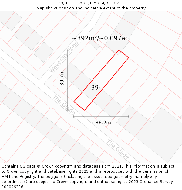 39, THE GLADE, EPSOM, KT17 2HL: Plot and title map