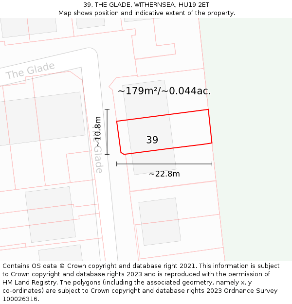 39, THE GLADE, WITHERNSEA, HU19 2ET: Plot and title map